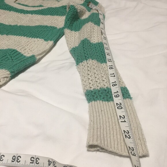 ✨️3 For $20✨️ Womens M sparkly green cream striped sweater Y2K Artsy Preppy - Picture 7 of 9